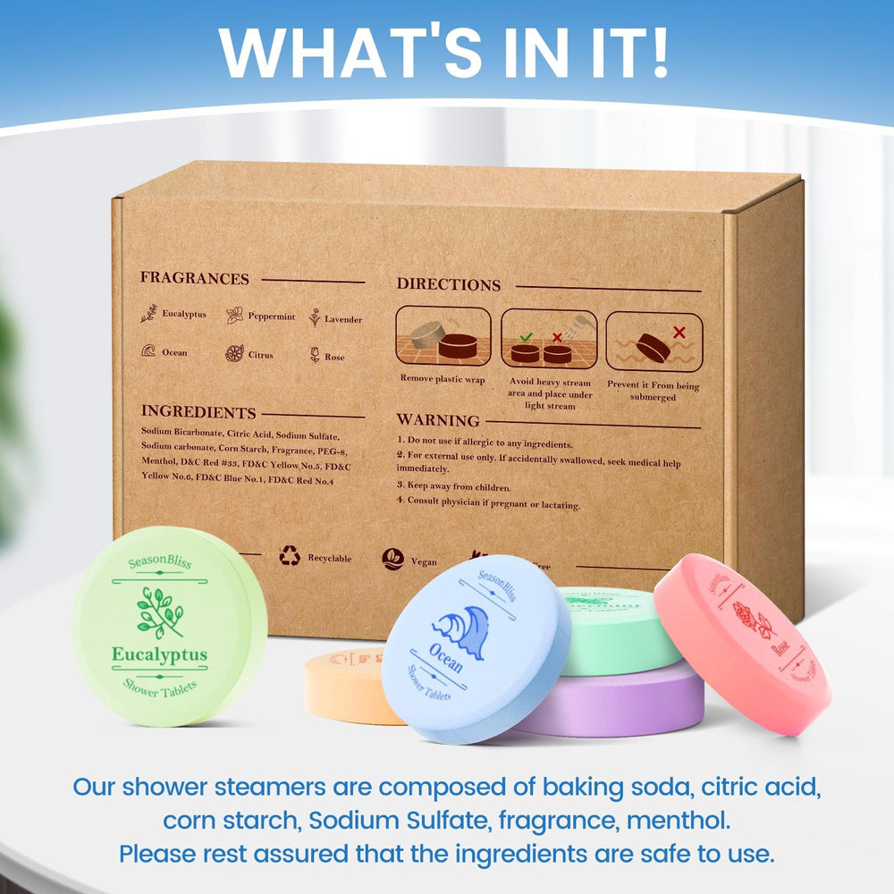 SeasonBliss Eucalyptus shower steamer provides a fresh, energizing scent for mornings.