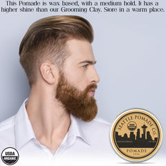 Seattle Pomade Co. hand applying pomade for textured, thicker hair.