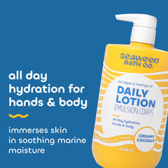 Creamy Coconut Daily Lotion being poured to show texture and consistency.