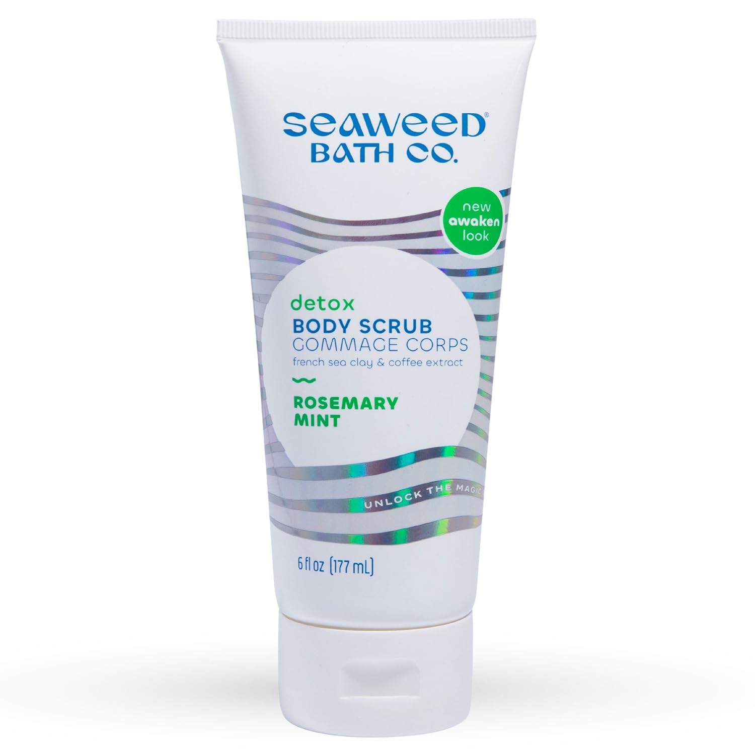 Seaweed Bath Co Detox Body Scrub tube with rosemary mint polishes skin for a smoother feel