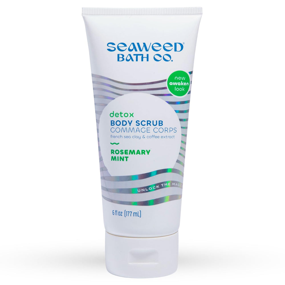 Seaweed Bath Co Detox Body Scrub tube with rosemary mint polishes skin for a smoother feel
