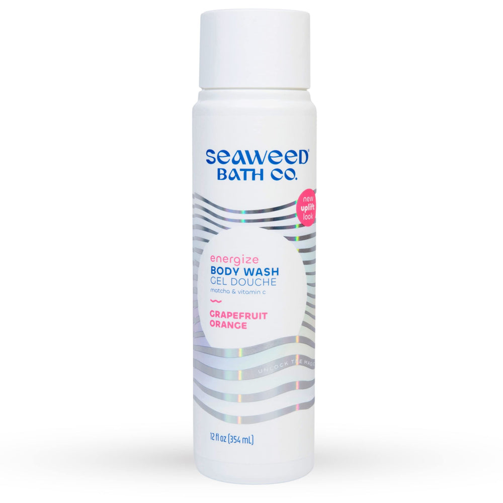 The Seaweed Bath Co. Energize body wash bottle front showing a refreshing shower experience