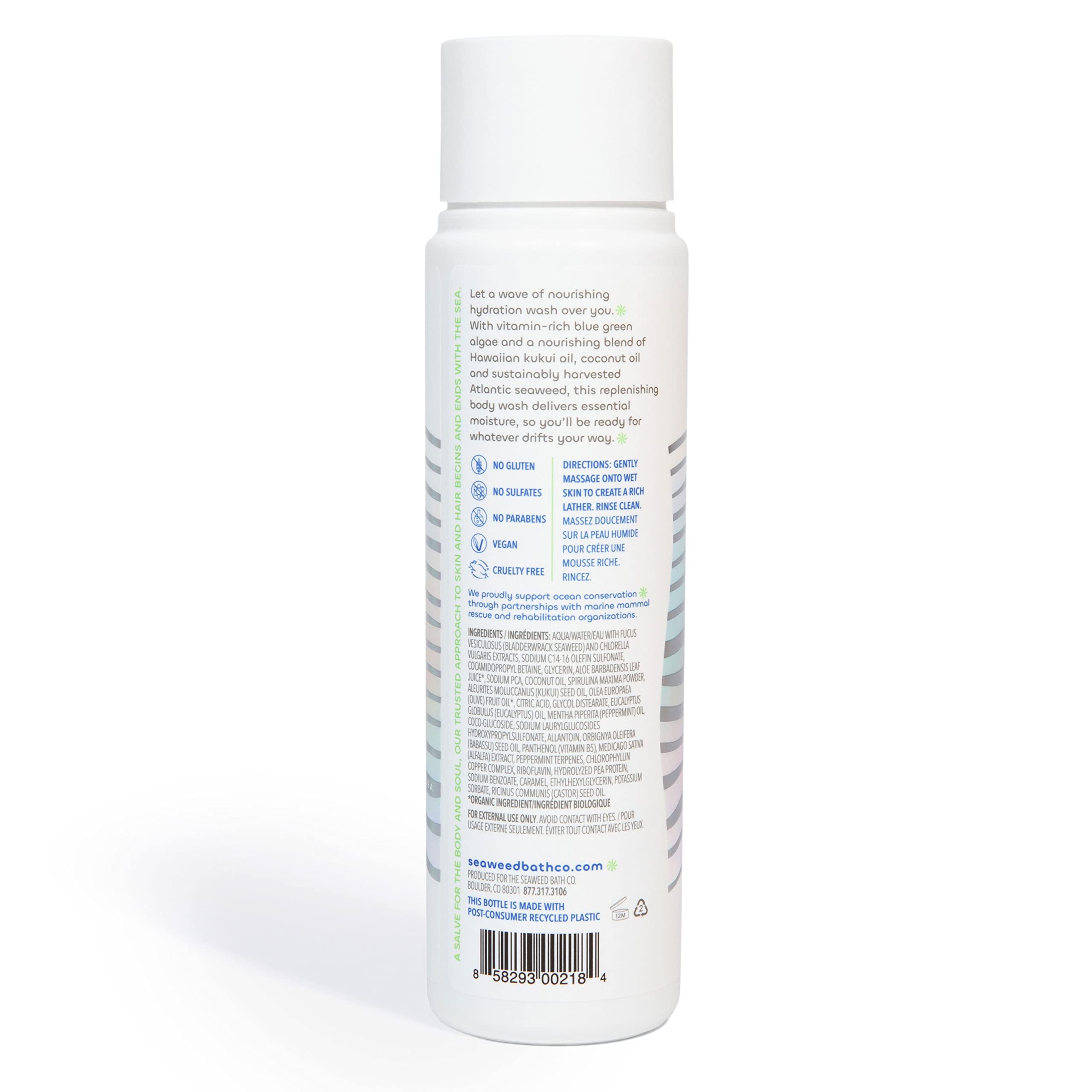 Seaweed Bath Co. Hydrate Body Wash on bathroom shelf for daily refresh.