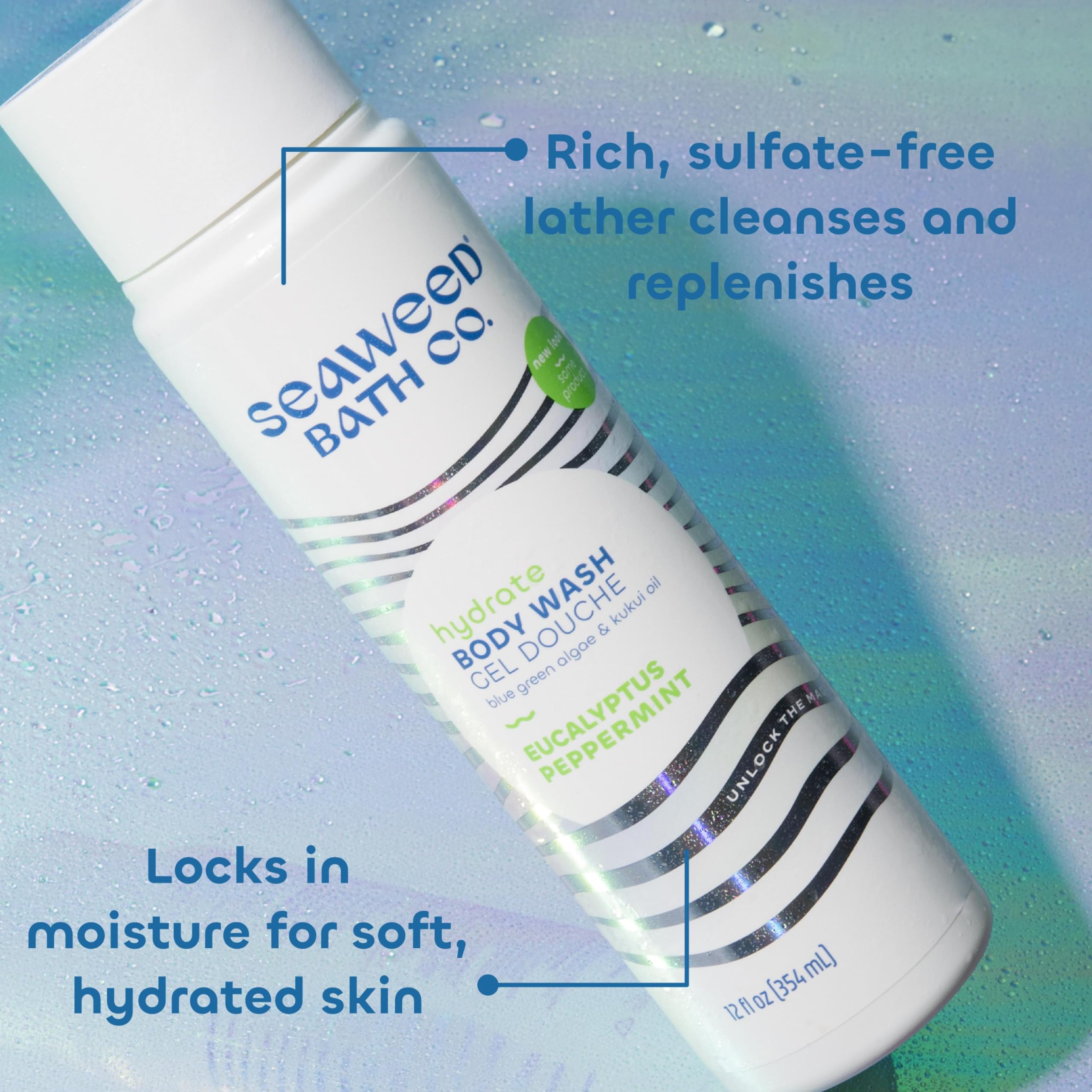 Seaweed Bath Co. Hydrate Body Wash neem oil supports moisture balance.