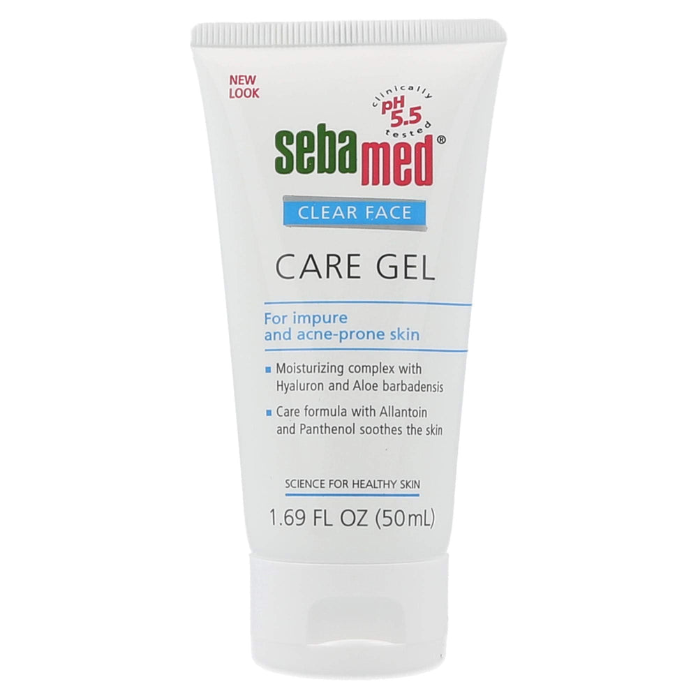 SEBAMED Clear Face Care Gel bottle for acne-prone skin hydration and pH balance.