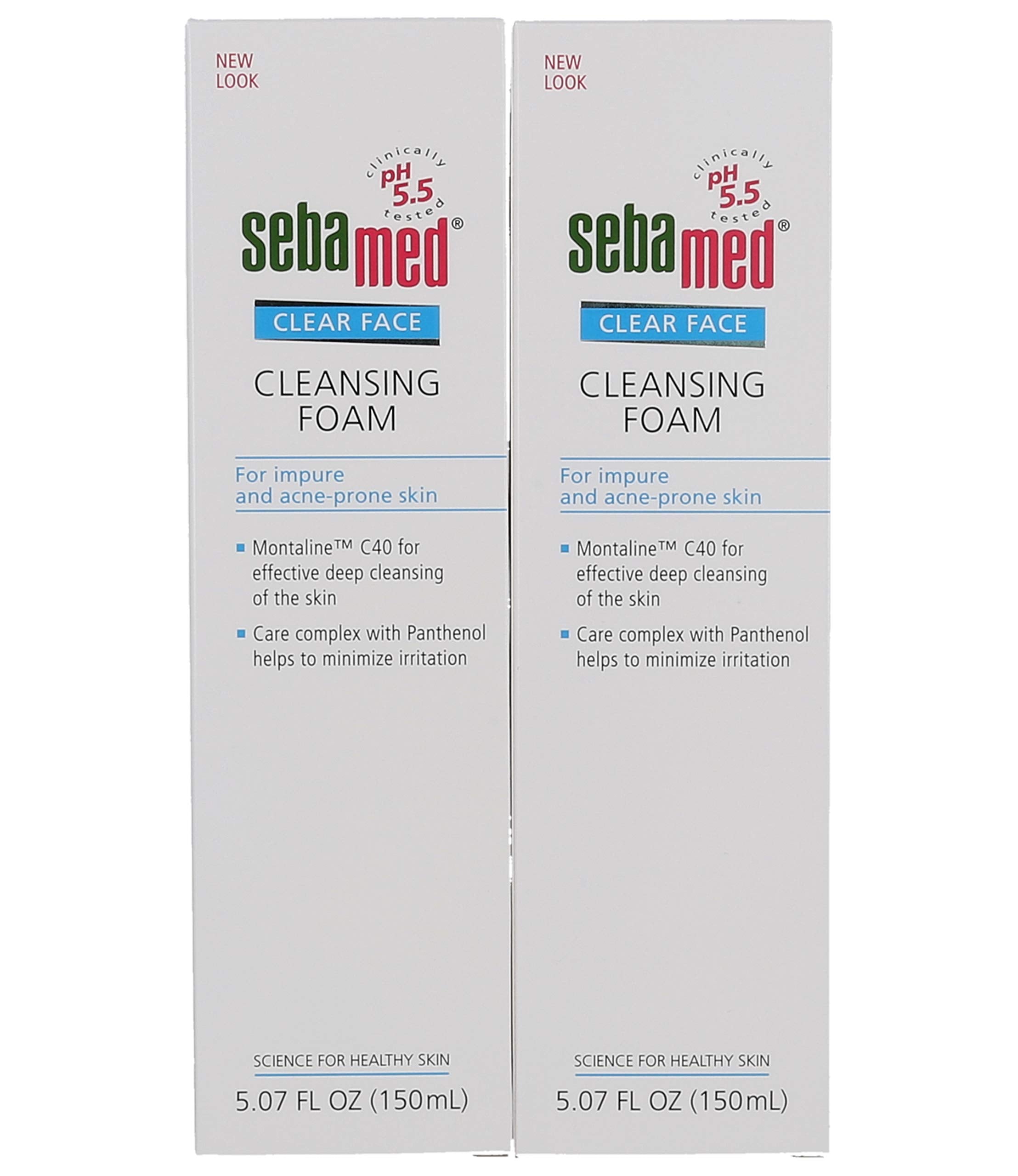 Sebamed Clear Face Cleansing Foam being rinsed off showing pH-balanced formula protecting the skin barrier.