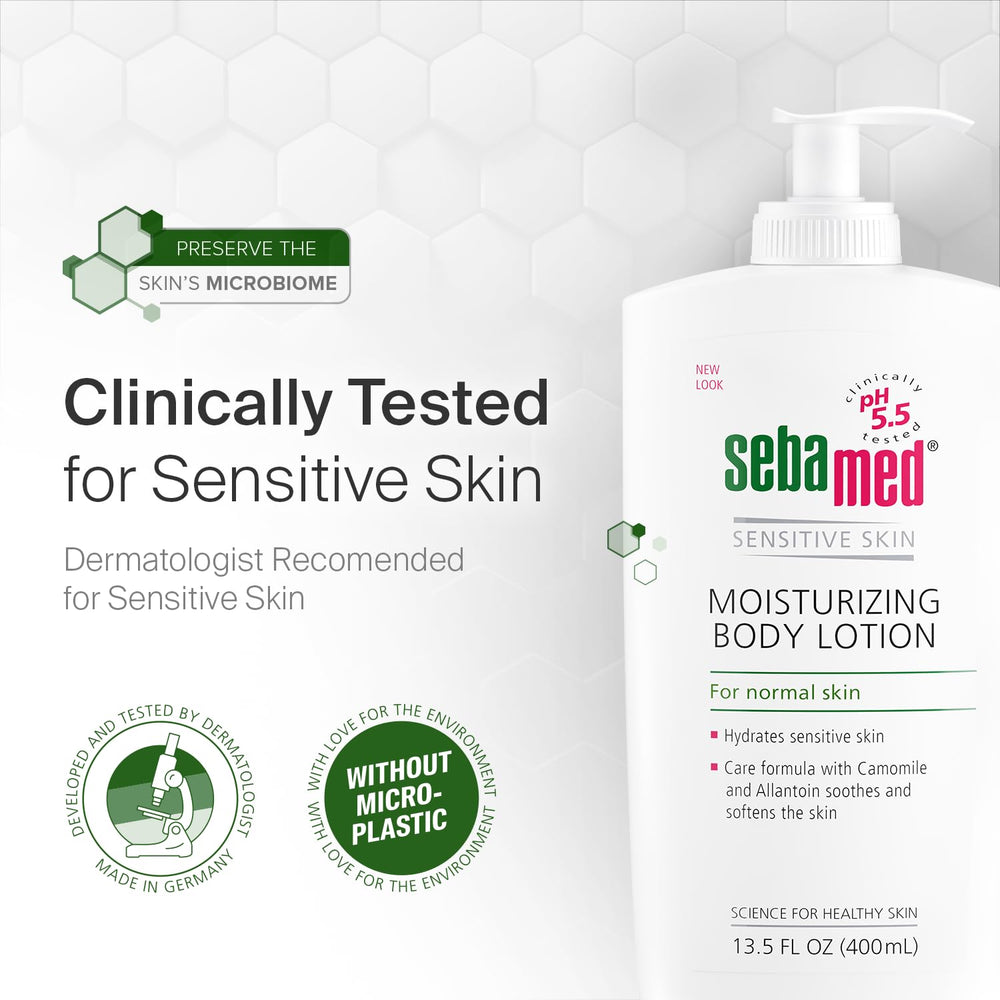 SEBAMED dermatologist-developed seal signals trusted, sensitive-skin skincare.
