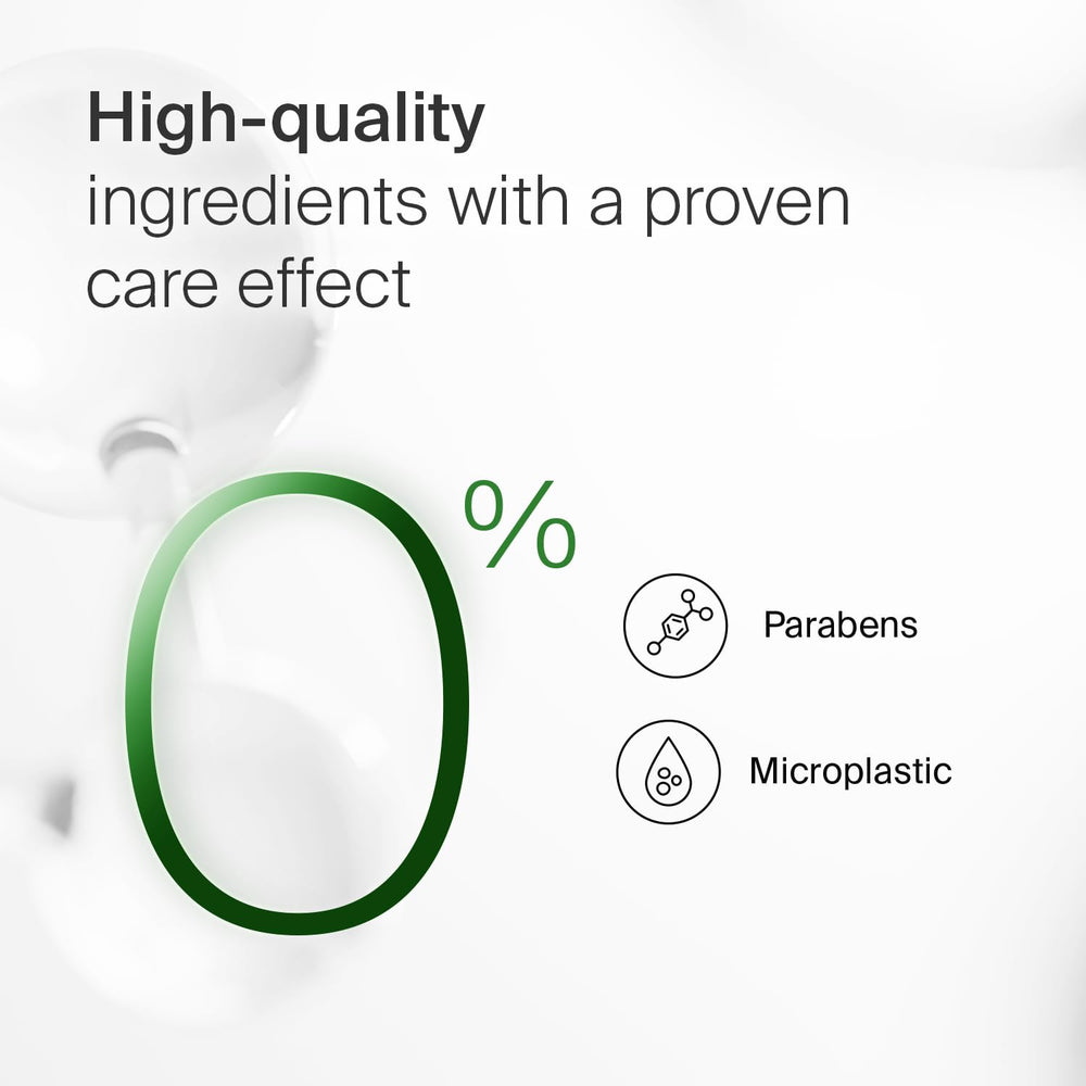 SEBAMED eco-friendly ingredients label showcases near-biodegradable formulation.