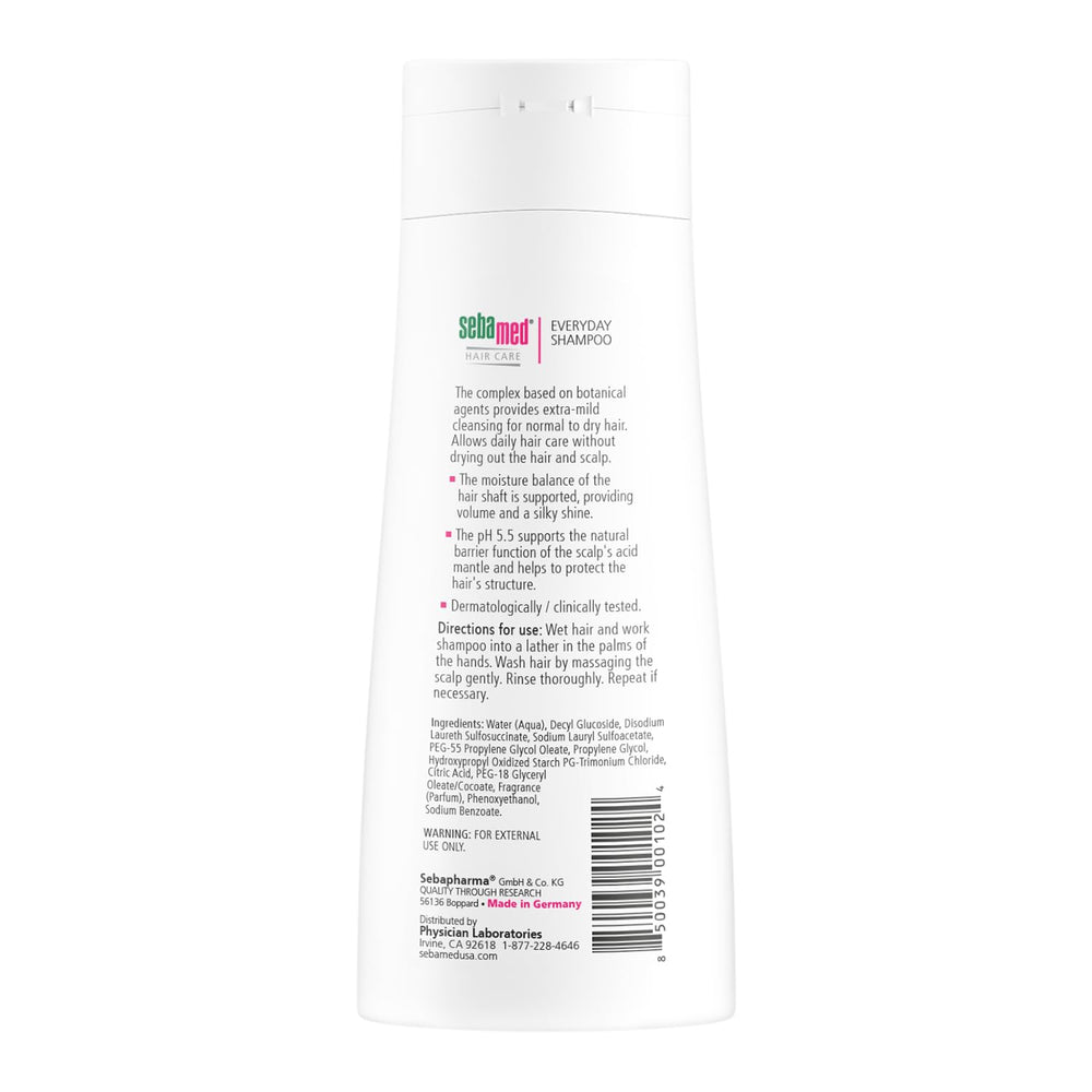 Sebamed Everyday Shampoo cap close-up highlighting soap-free formula for gentle cleansing