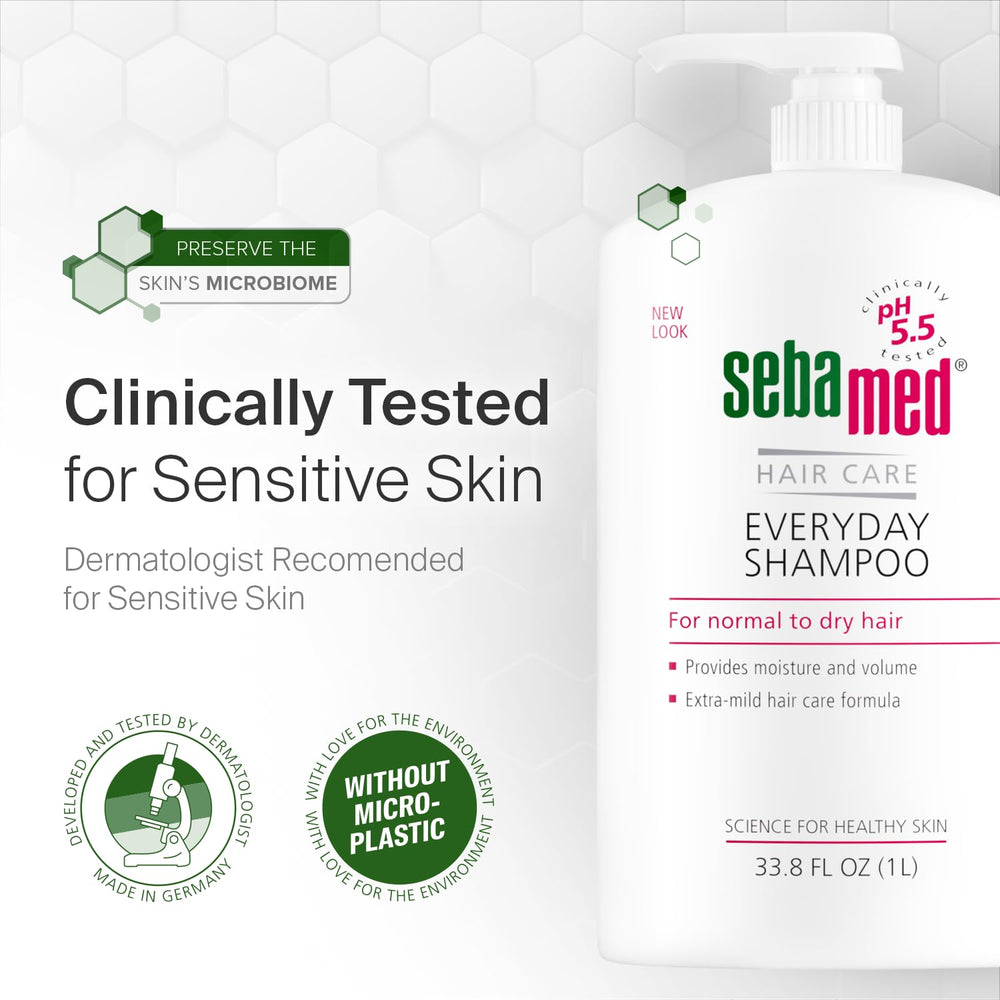 SEBAMED Everyday Shampoo dermatologist-recommended formula with pH 5.5 for balance.