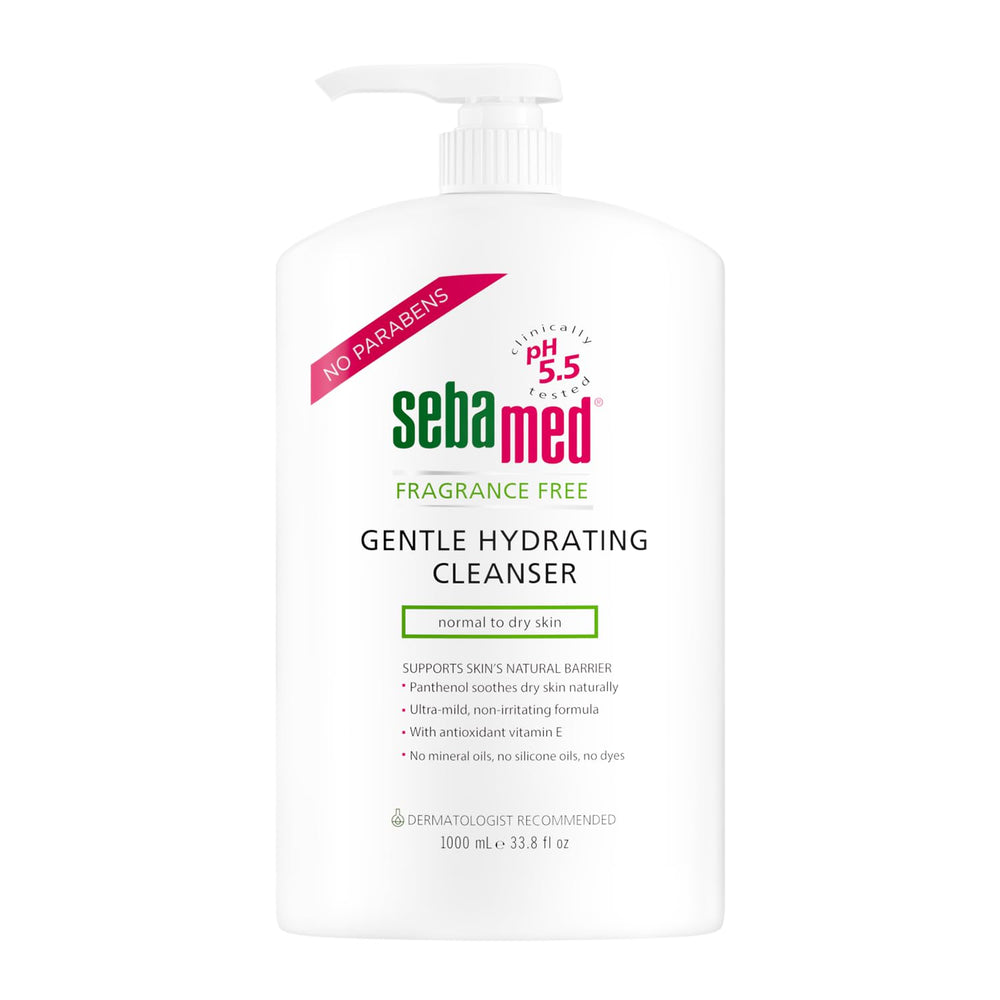 SEBAMED fragrance-free gentle cleanser bottle with pump for sensitive skin cleansing.