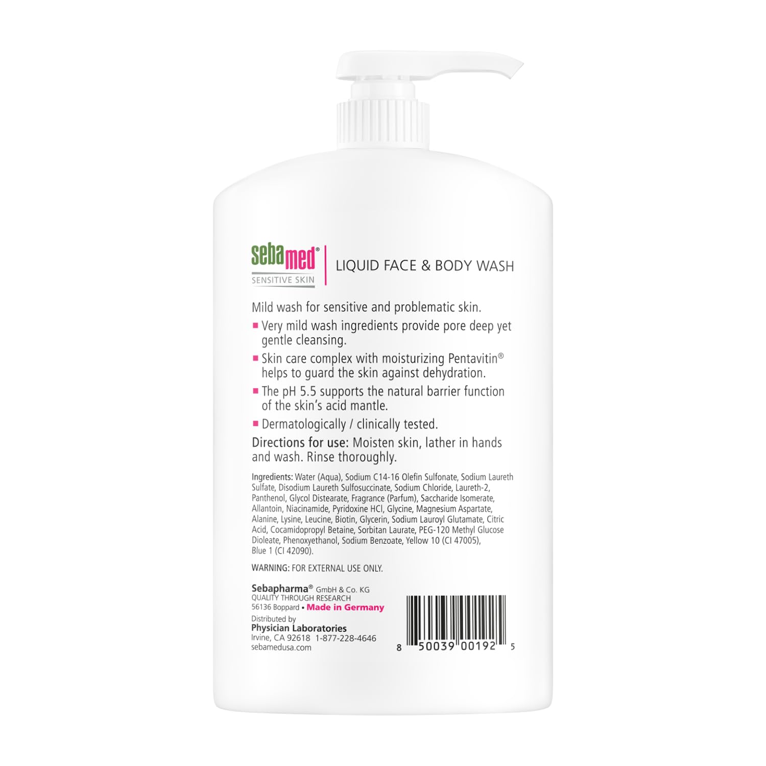 SEBAMED Liquid Face and Body Wash foam closeup emphasizes rich lather and gentle cleansing
