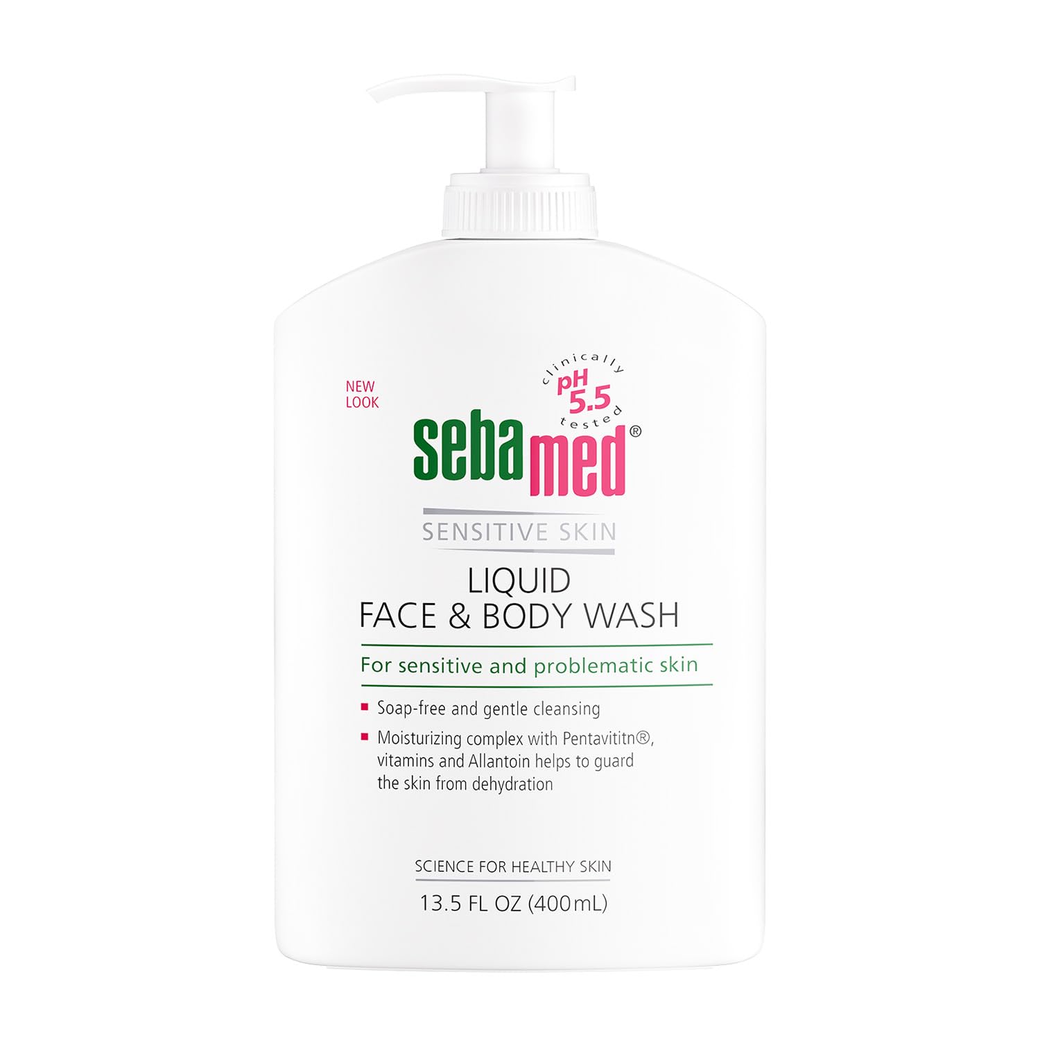 SEBAMED liquid face and body wash with pump for gentle, hydrating cleansing.