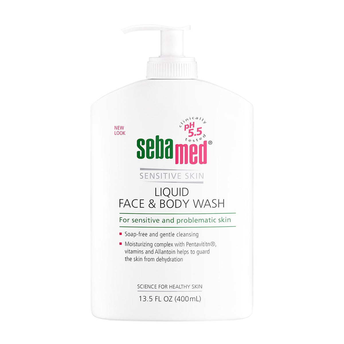 SEBAMED liquid face and body wash with pump for gentle, hydrating cleansing.