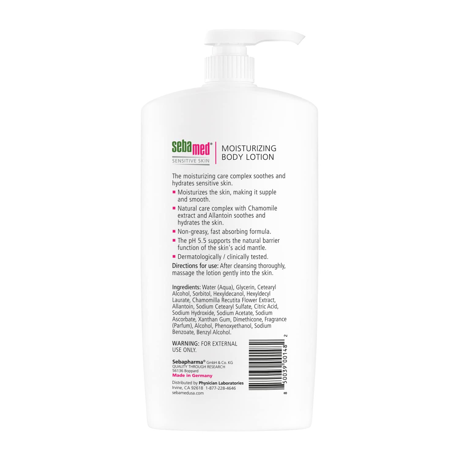 Close-up of SEBAMED label highlighting pH 5.5 balance.