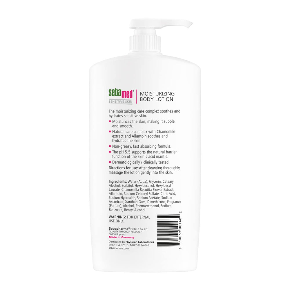 Close-up of SEBAMED label highlighting pH 5.5 balance.