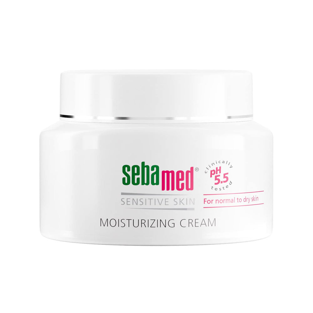 SEBAMED Moisturizing Face Cream texture close-up highlighting rich hydration for sensitive skin