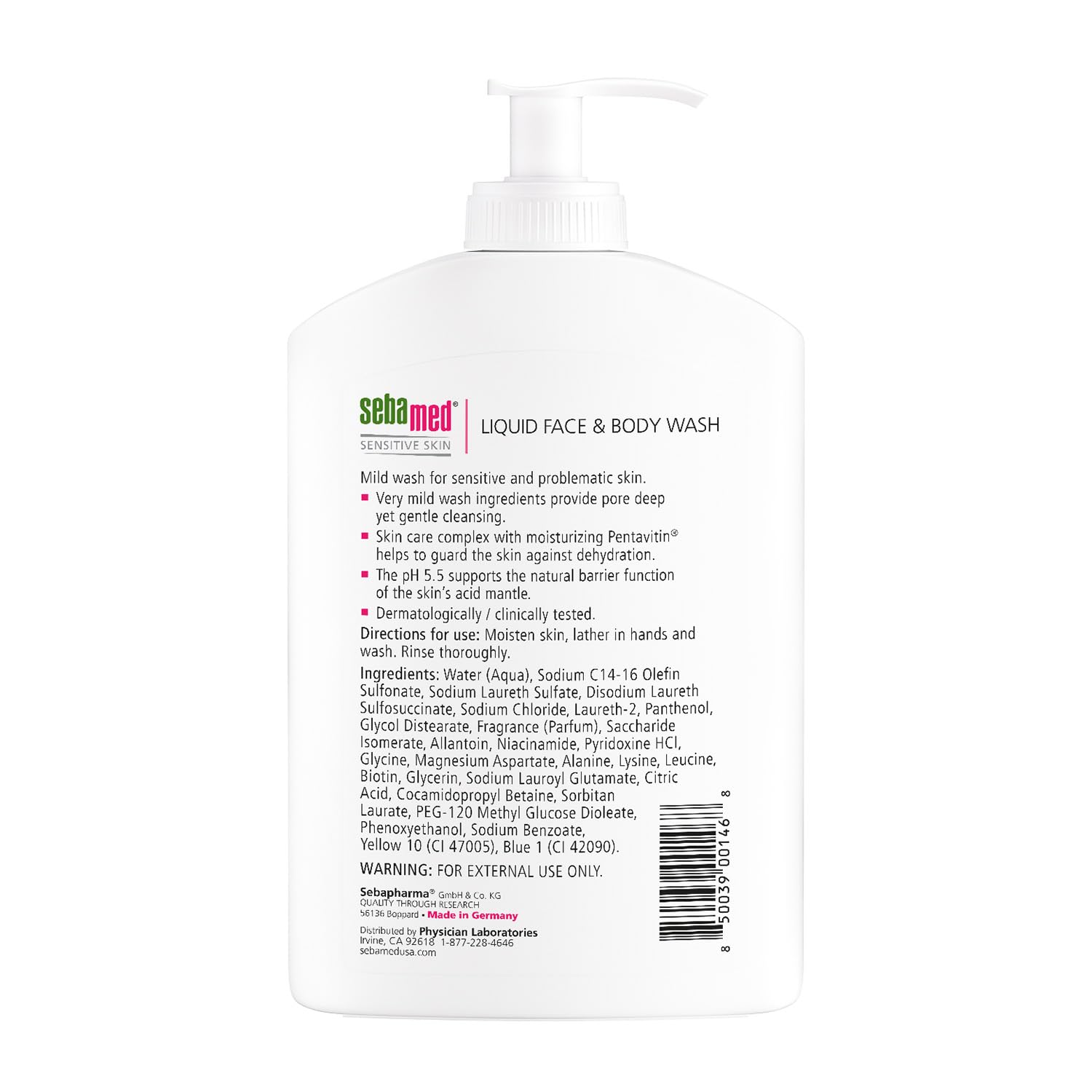 SEBAMED paraben-free label close-up highlights clean formula.