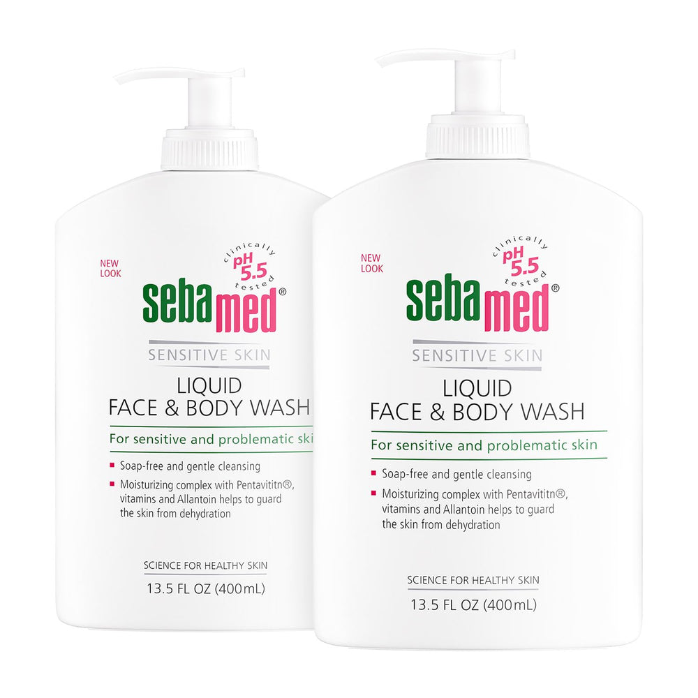 SEBAMED two-pack liquid face and body wash with pump for gentle daily cleansing.