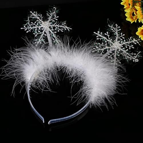 Sebneny Snowflake headband close-up shows white feathers and sparkle.