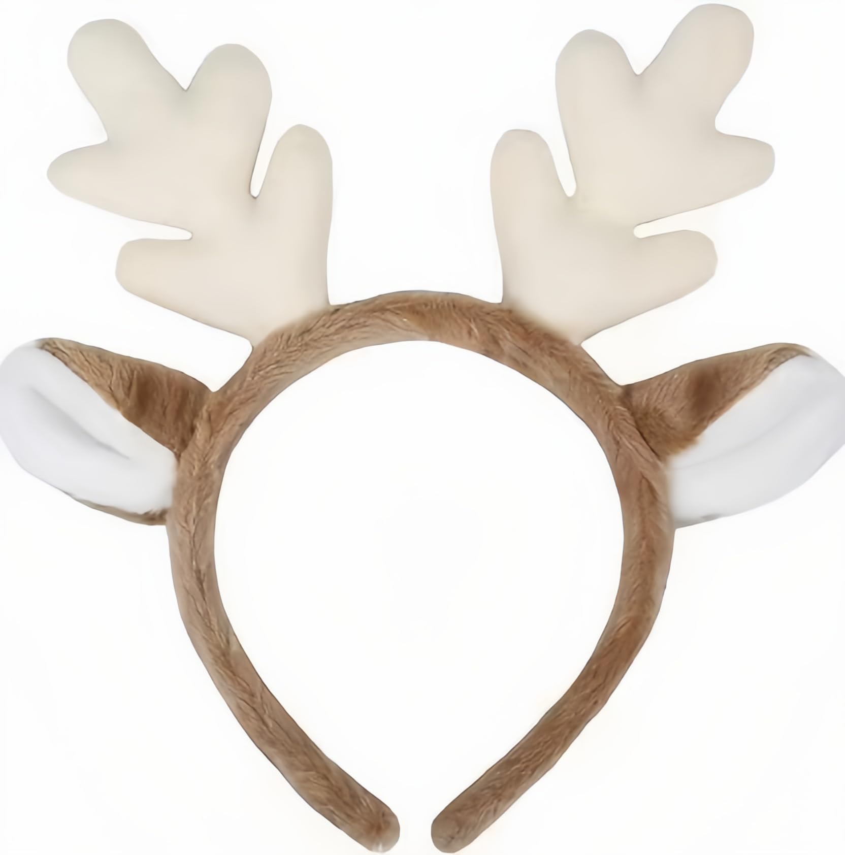 SeBneny reindeer antlers headband front view white for festive costumes and photos