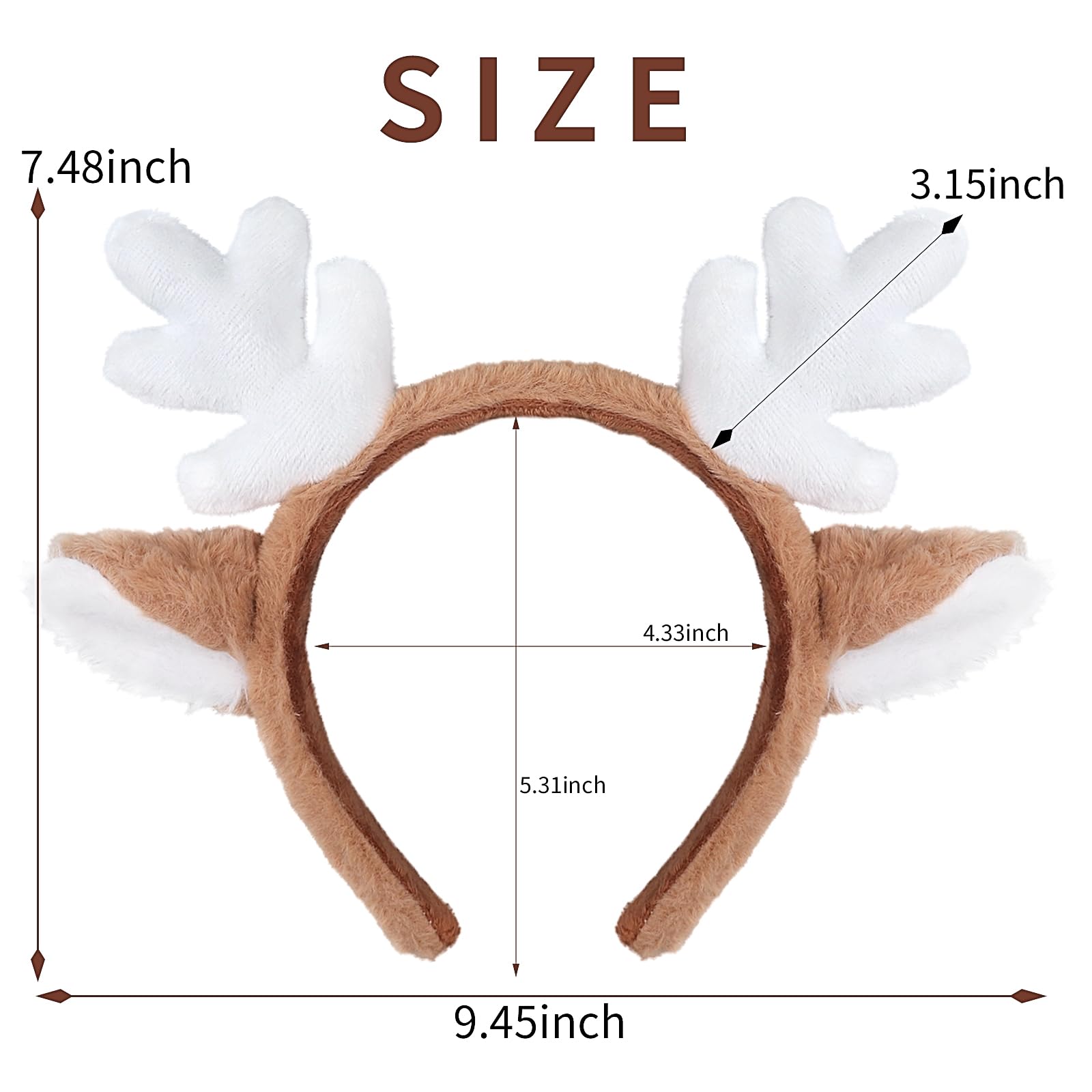 SeBneny reindeer antlers headband side view showing secure non-slip fit