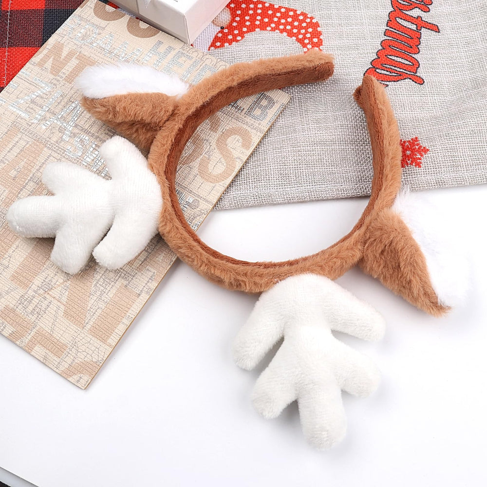 SeBneny reindeer antlers headband worn with costume for Christmas