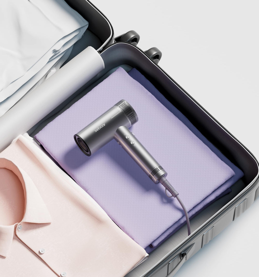 Seboar travel-friendly case and hook shows compact, on-the-go styling convenience.