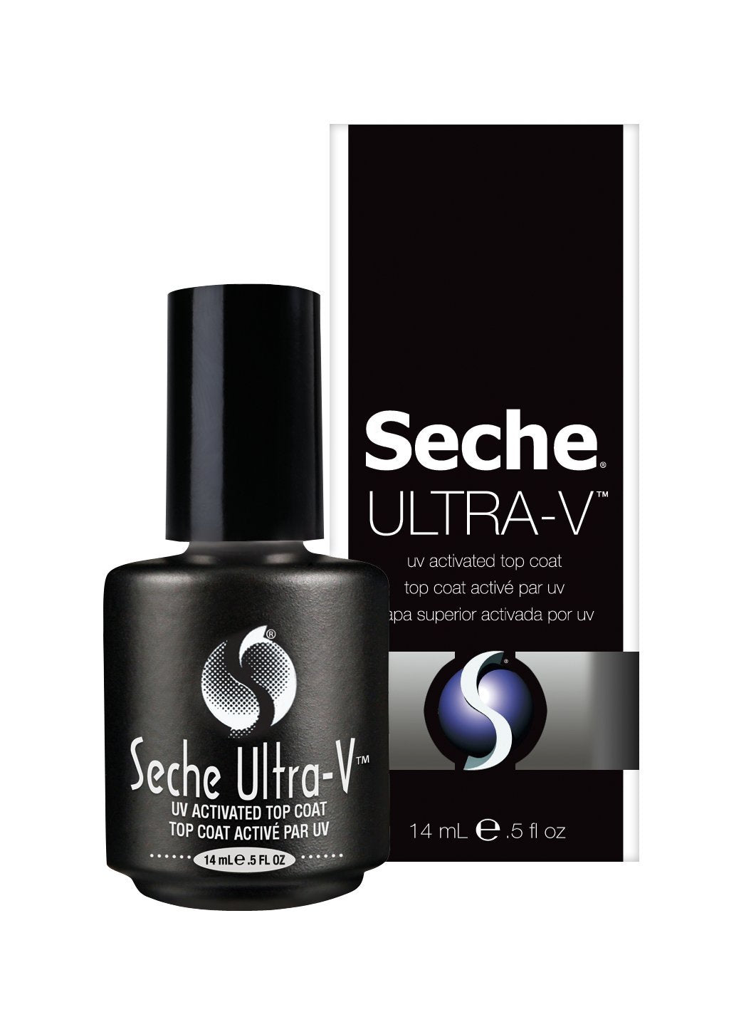 Seche Ultra-V UV top coat bottle showing a high-gloss finish for long-wear.