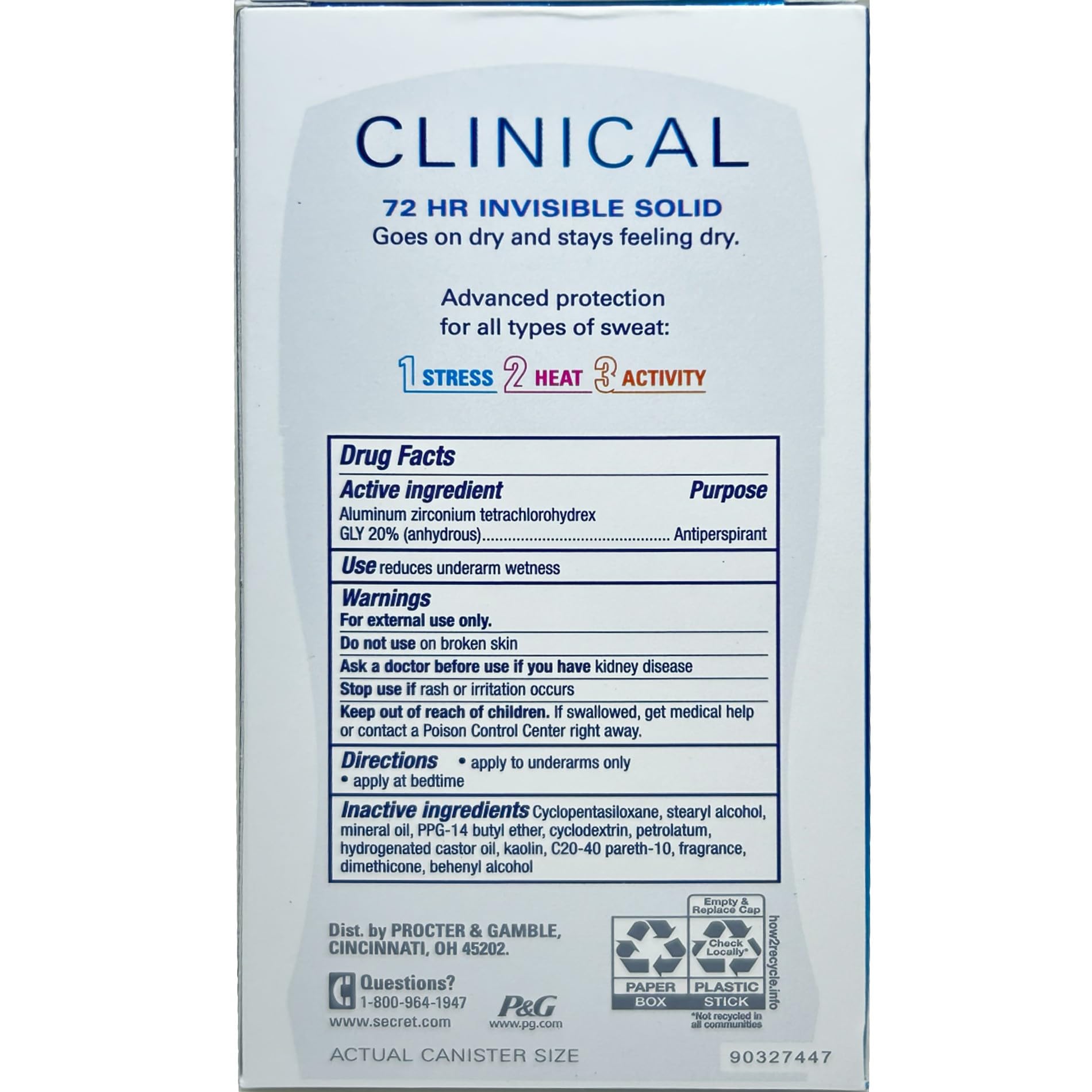 Secret Clinical Strength invisible solid application swipe showing dry smooth glide for all day wear