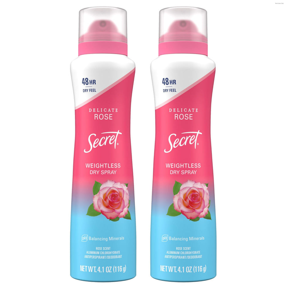 Secret Dry Spray bottle angled shows quick-dry, all-day freshness.