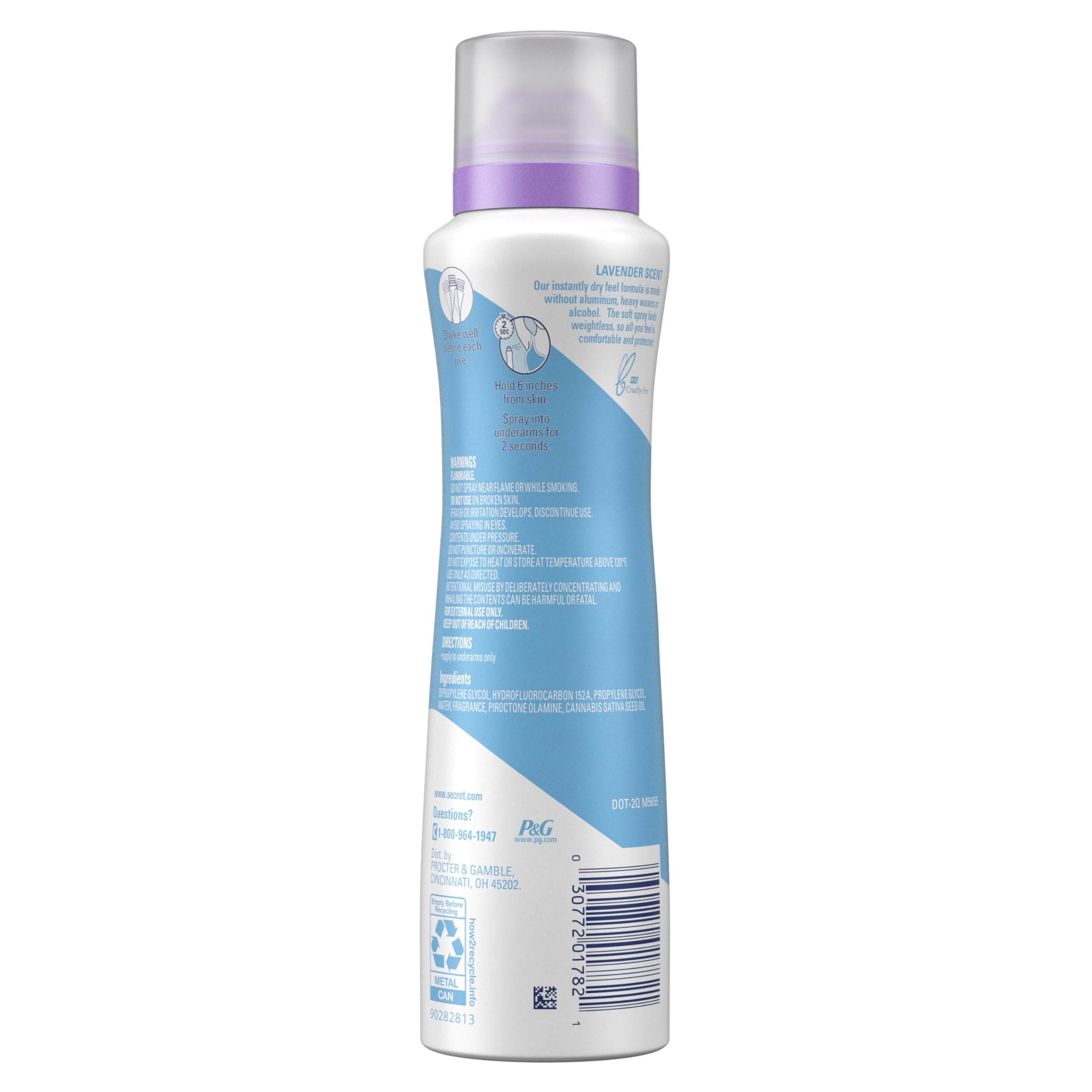 Secret Dry Spray 48-hour protection badge on carton visuals
