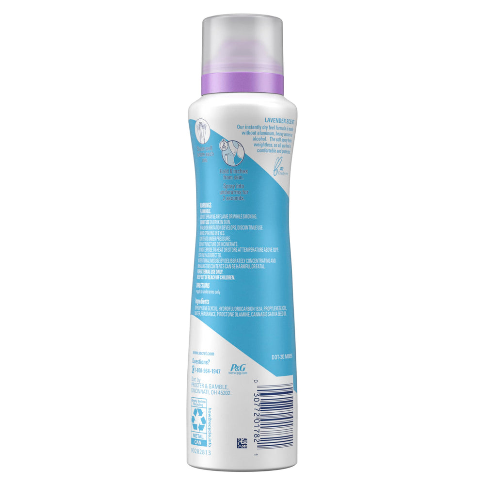 Secret Dry Spray 48-hour protection badge on carton visuals