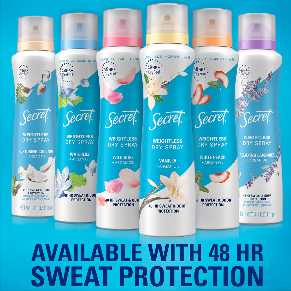 Secret Dry Spray ingredients lavender hemp close-up with soothing scent benefit