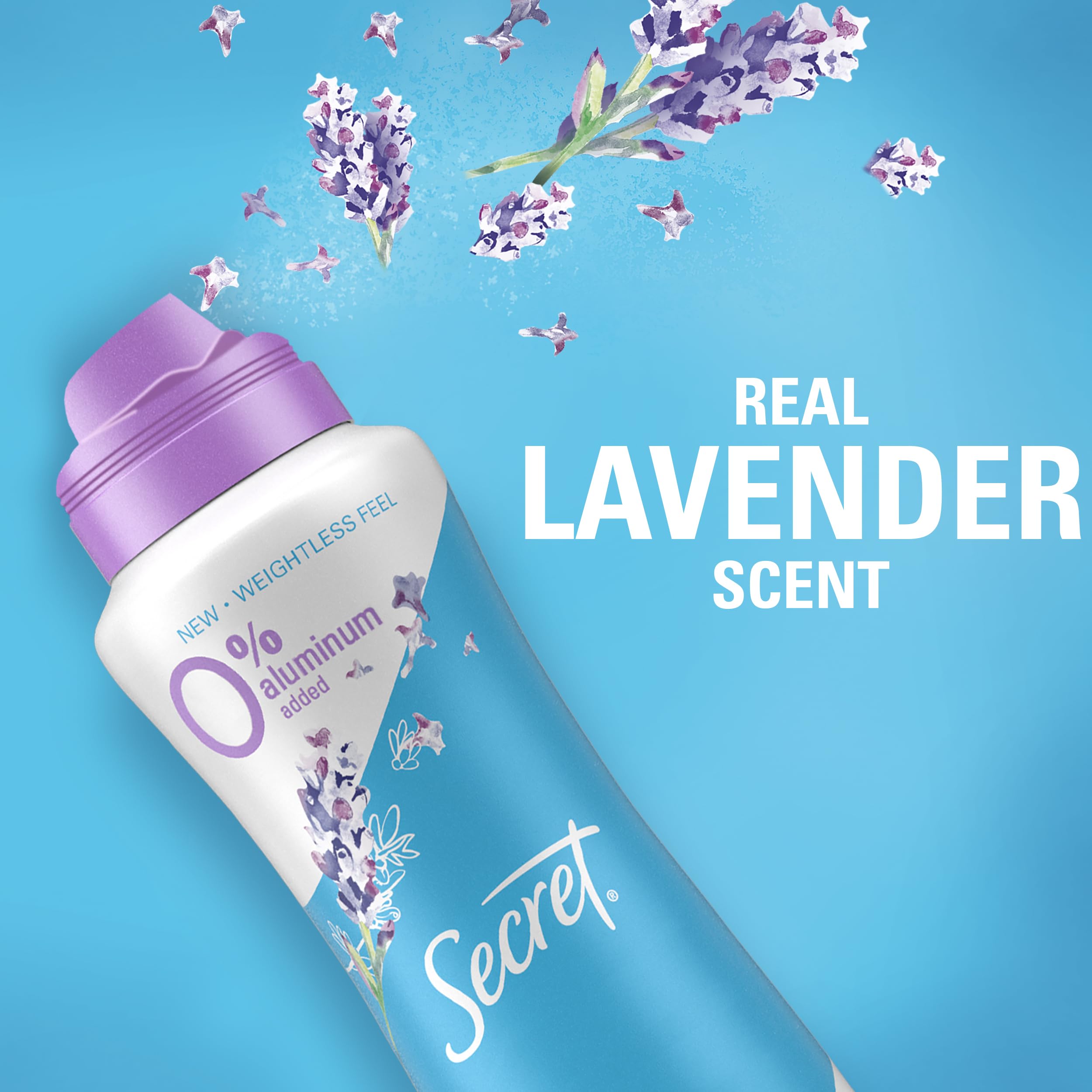 Secret Dry Spray lavender mist showcases lightweight quick-dry formula for active days