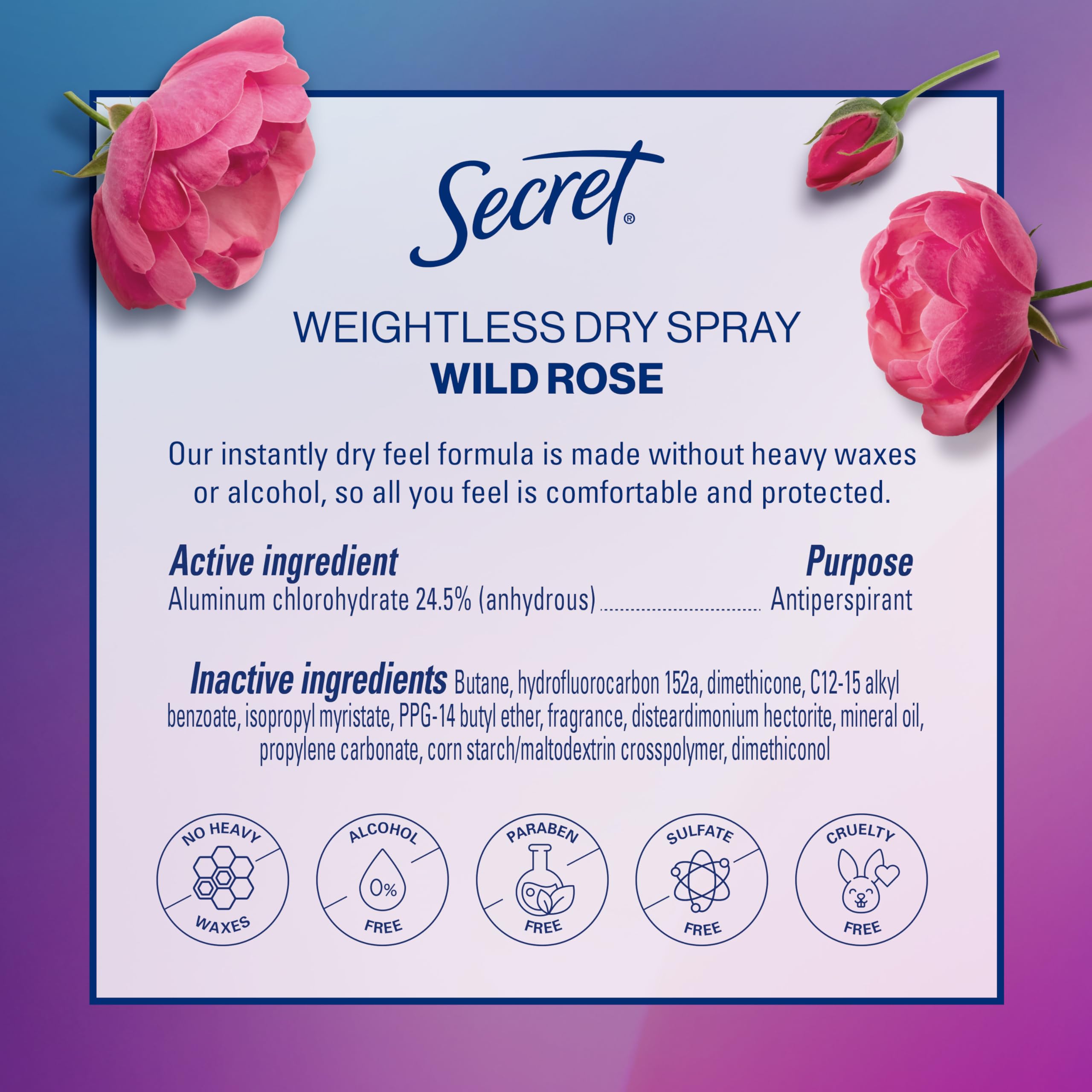 Secret Dry Spray front view bottle with light, refreshing scent.