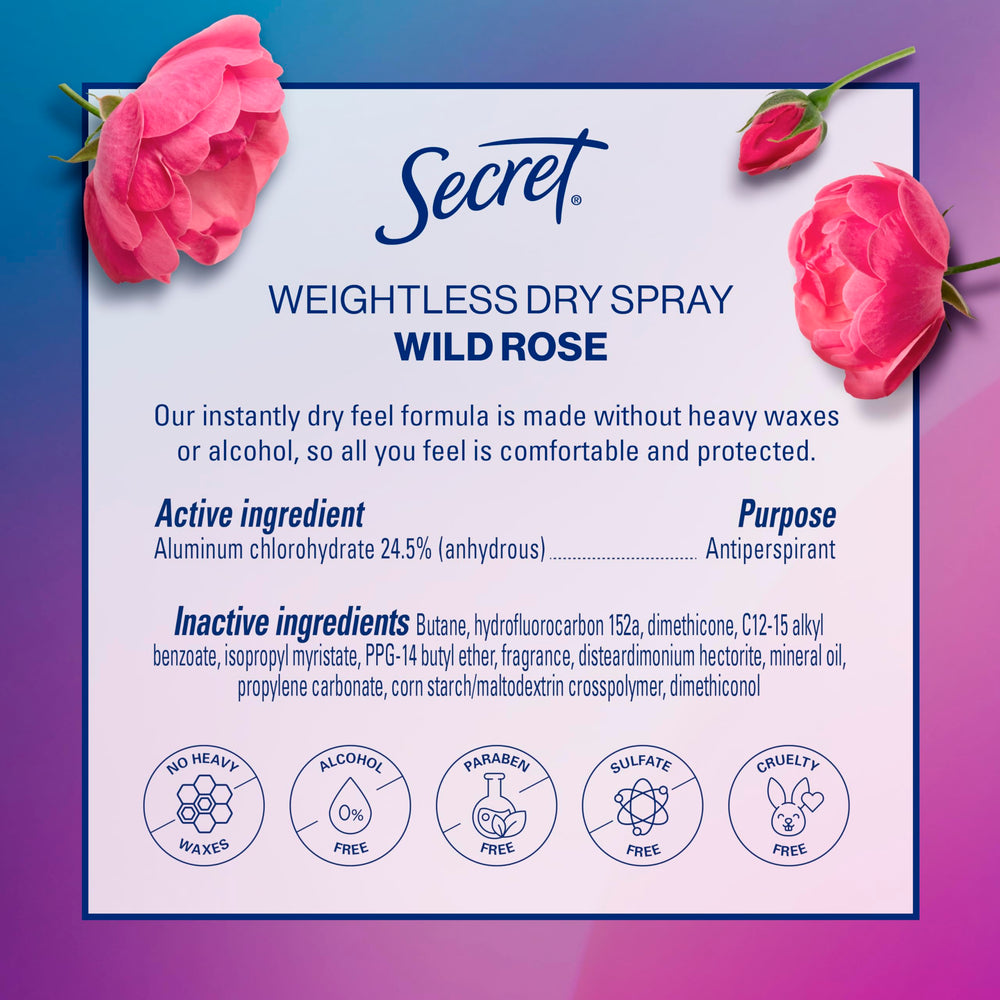 Secret Dry Spray front view bottle with light, refreshing scent.