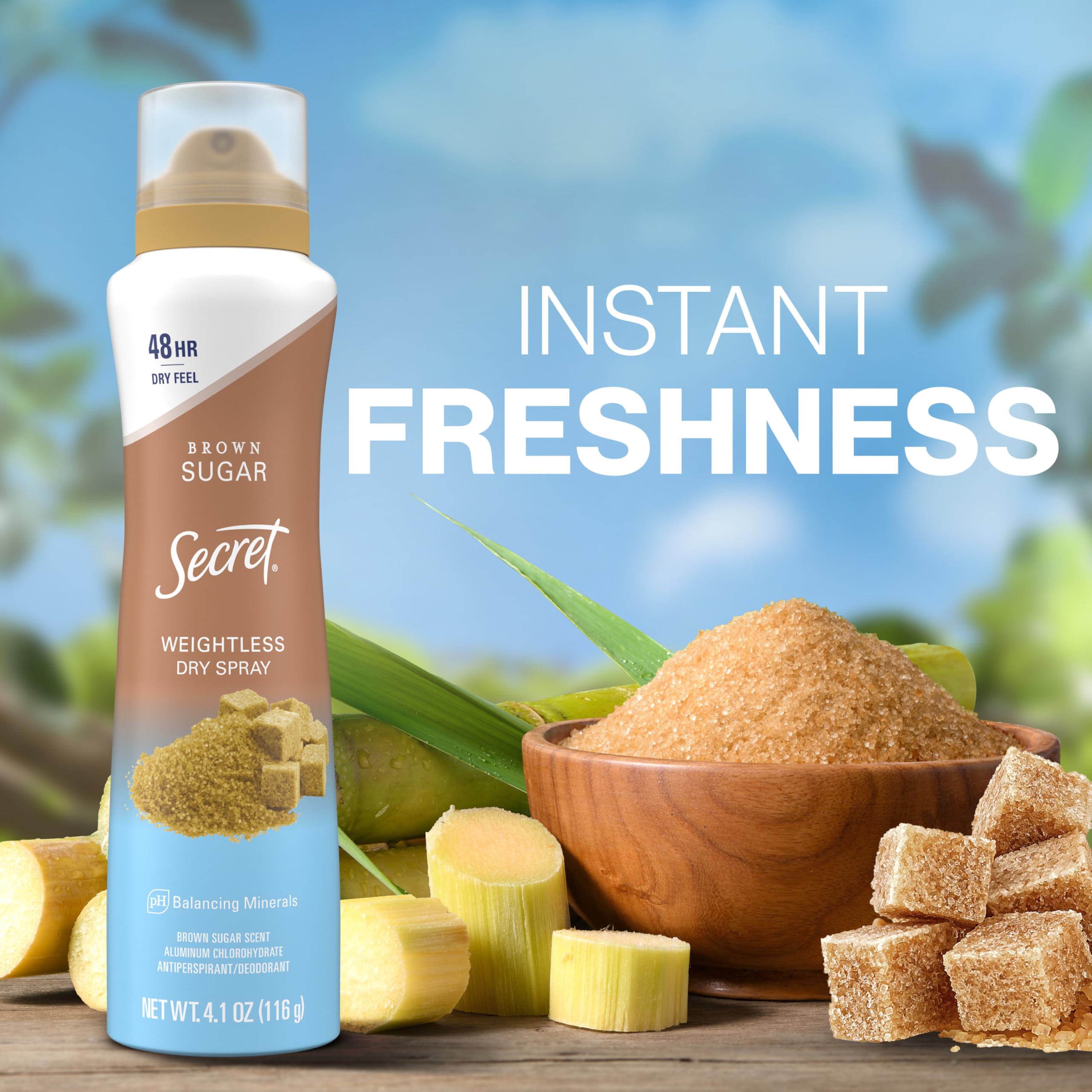 Secret Dry Spray skin-friendly formula close-up implies gentle protection without waxes.