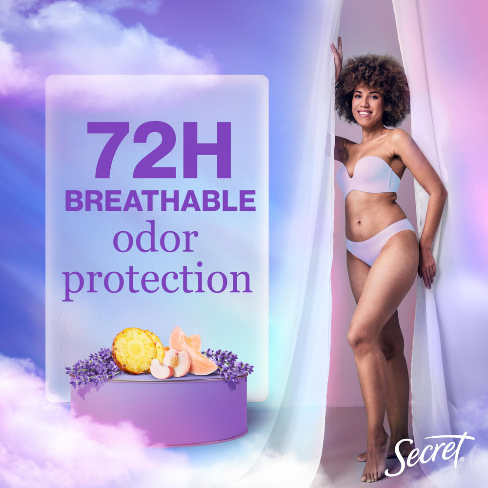 Secret Fresh breathable-formula photo emphasizes sweat-control without heaviness.