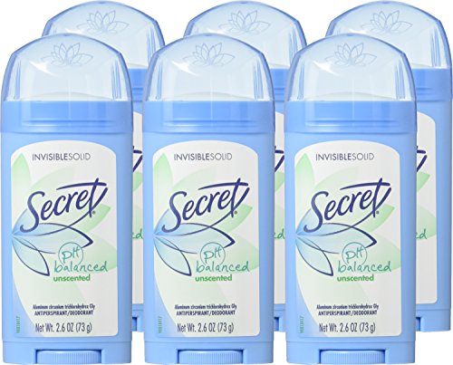 Secret Original Unscented Invisible Solid pack6 closeup shows clear, fragrance-free protection.
