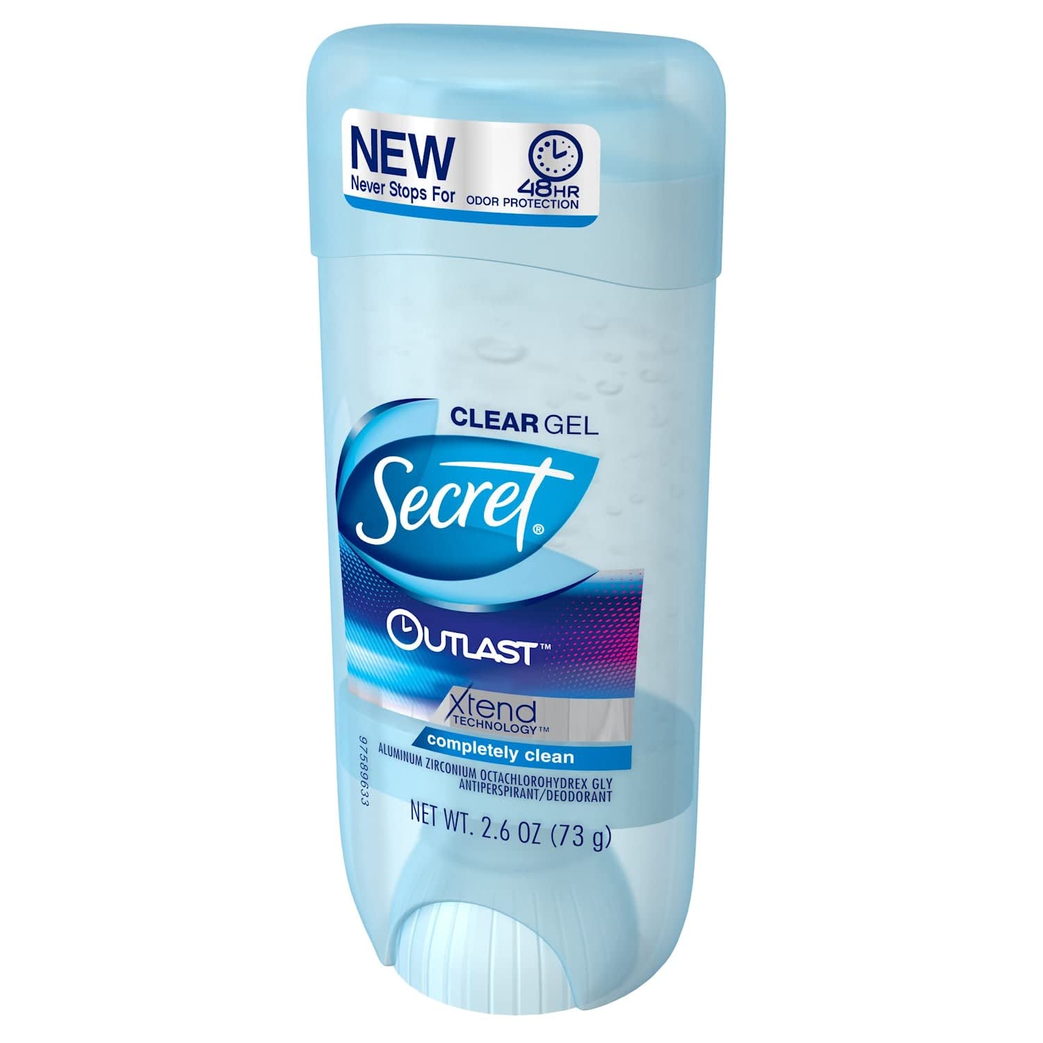 Secret Outlast clear gel four-pack on shelf emphasizing convenience