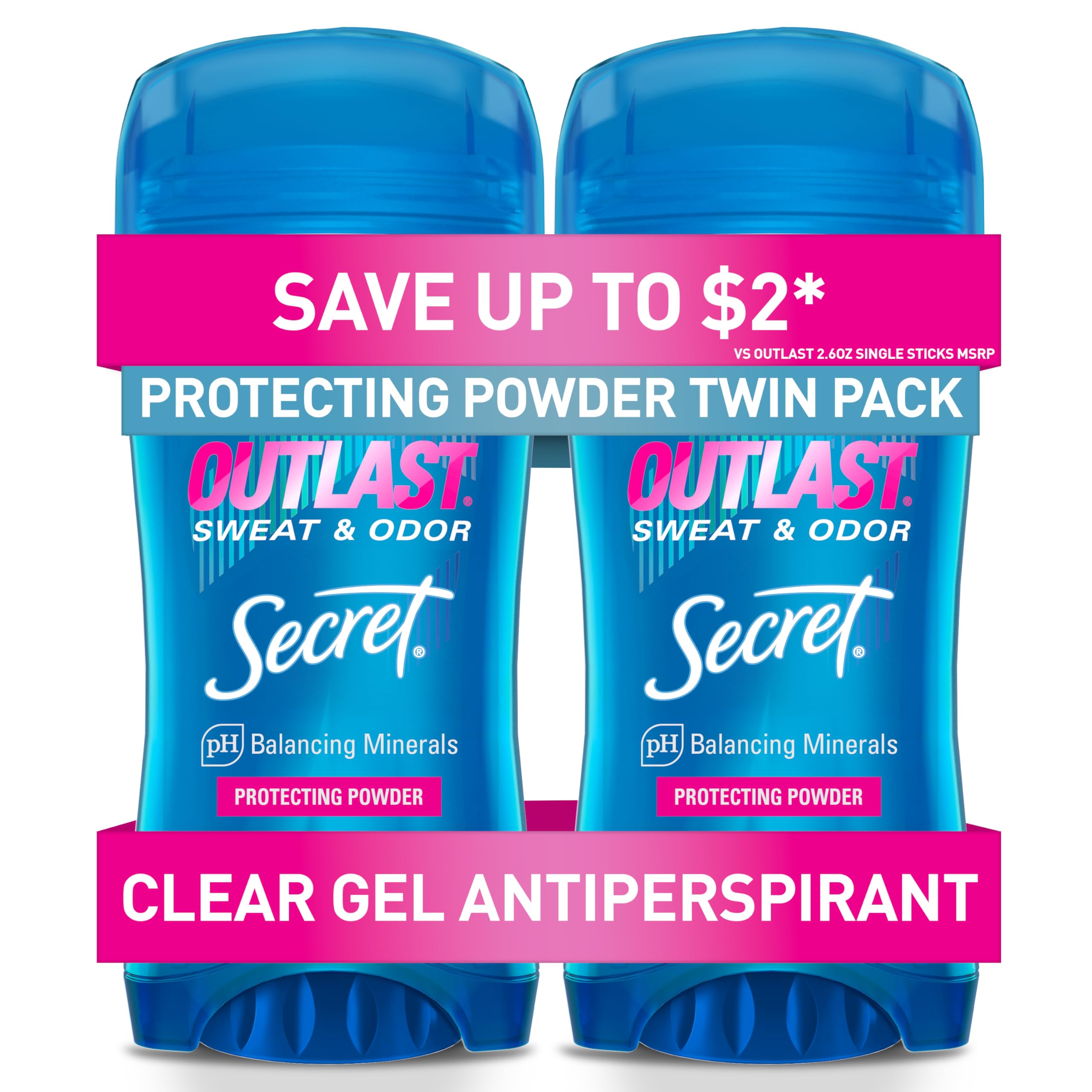 Secret Outlast clear gel bottle demonstrates long-lasting protection for all-day confidence.