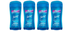 Secret Outlast Clear Gel bottle front with four-pack provides discreet, all-day protection.