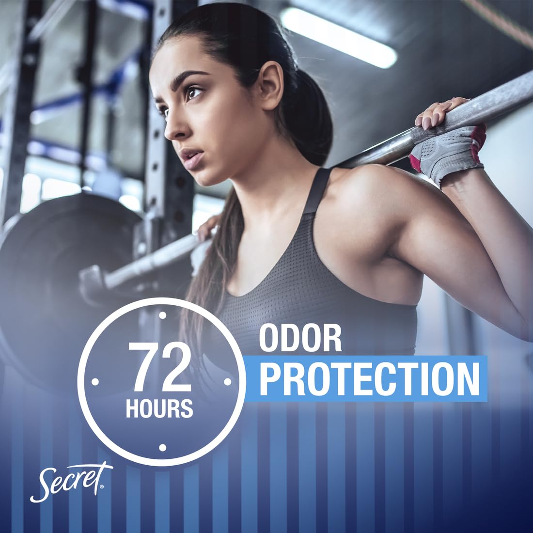 Secret Outlast Clear Gel no white marks on fabric illustration emphasizes invisibility.