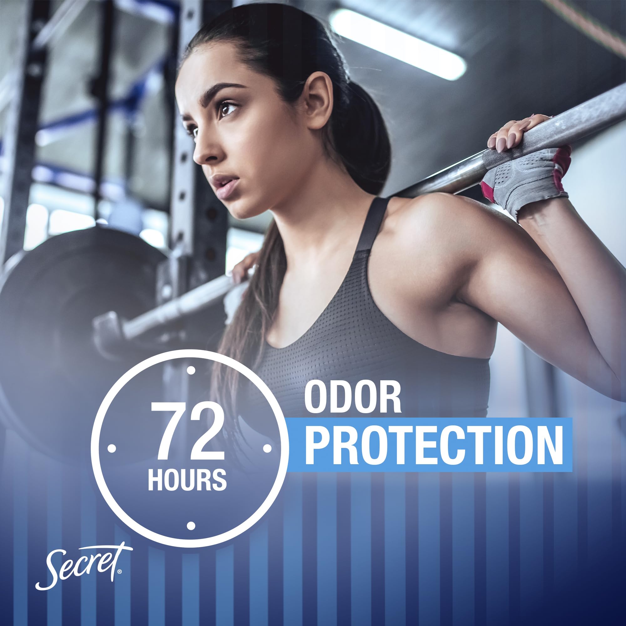 Secret Outlast odor-fighting bacteria visual emphasizes powerful odor defense.