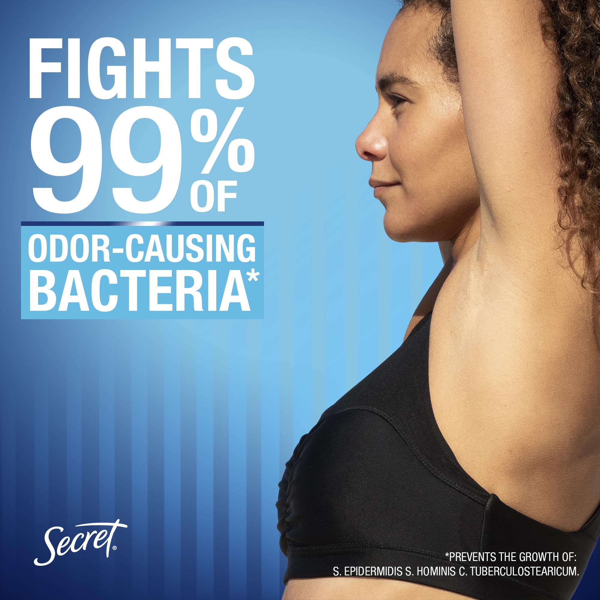 Secret Outlast Protecting Powder label highlights all-day odor protection.