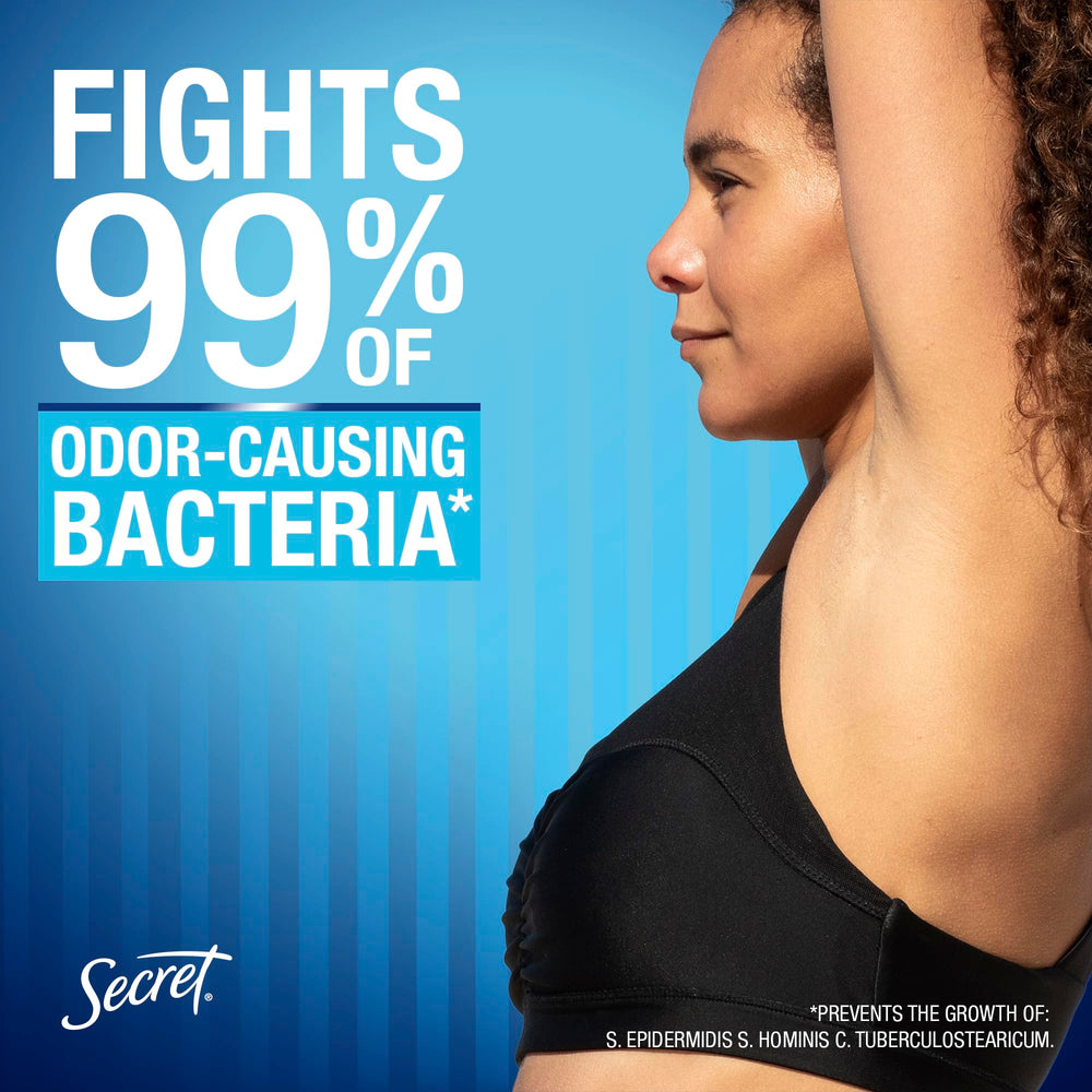 Secret Outlast Protecting Powder label highlights all-day odor protection.
