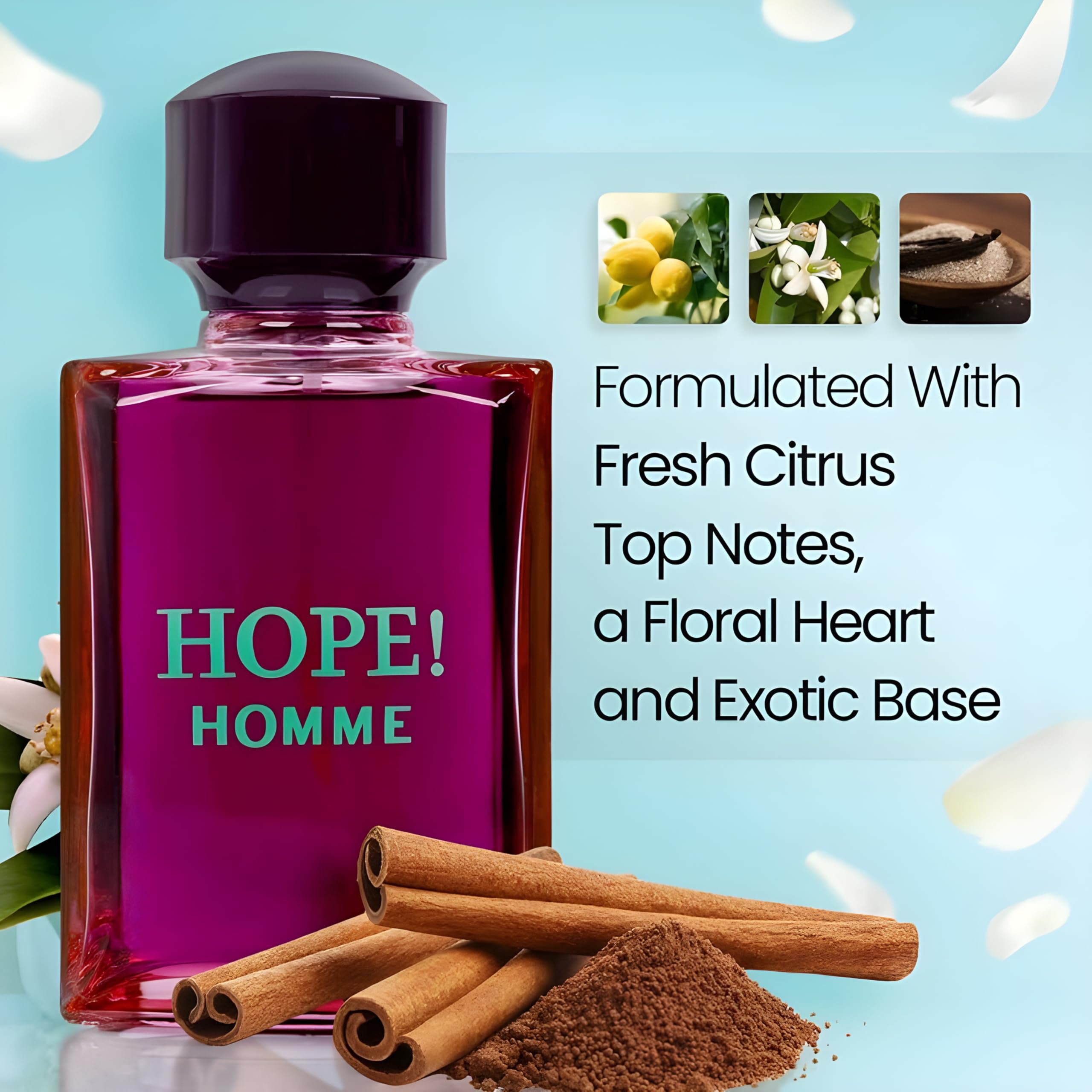 Secret Plus HOPE! HOMME packaging box-back shows scent notes and size