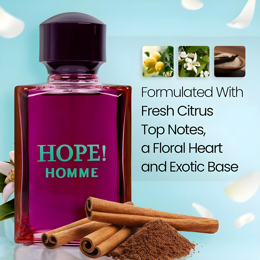 Secret Plus HOPE! HOMME packaging box-back shows scent notes and size