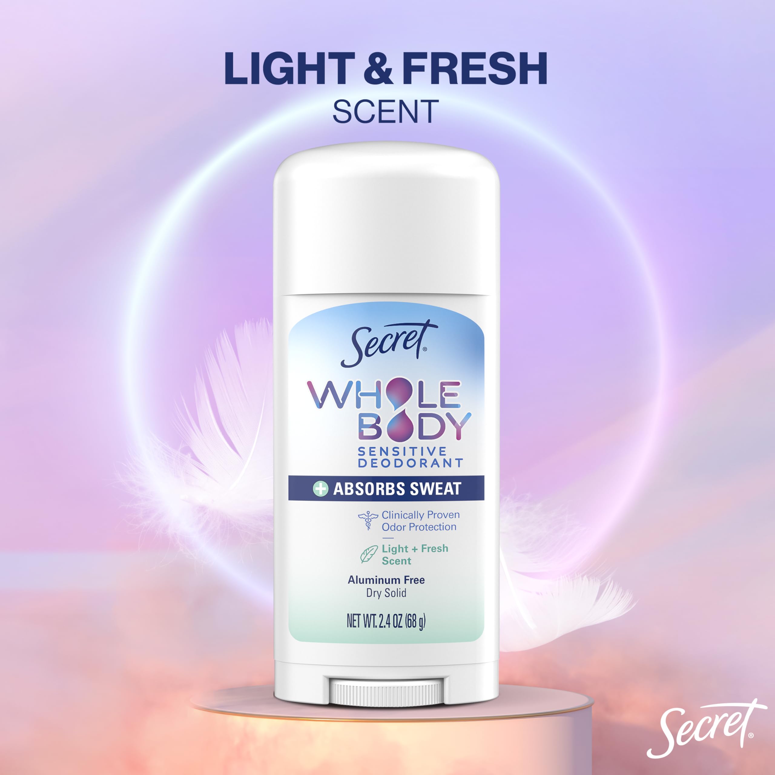 Secret Whole Body Deodorant Dry Feel Stick absorption close-up showing moisture handling.